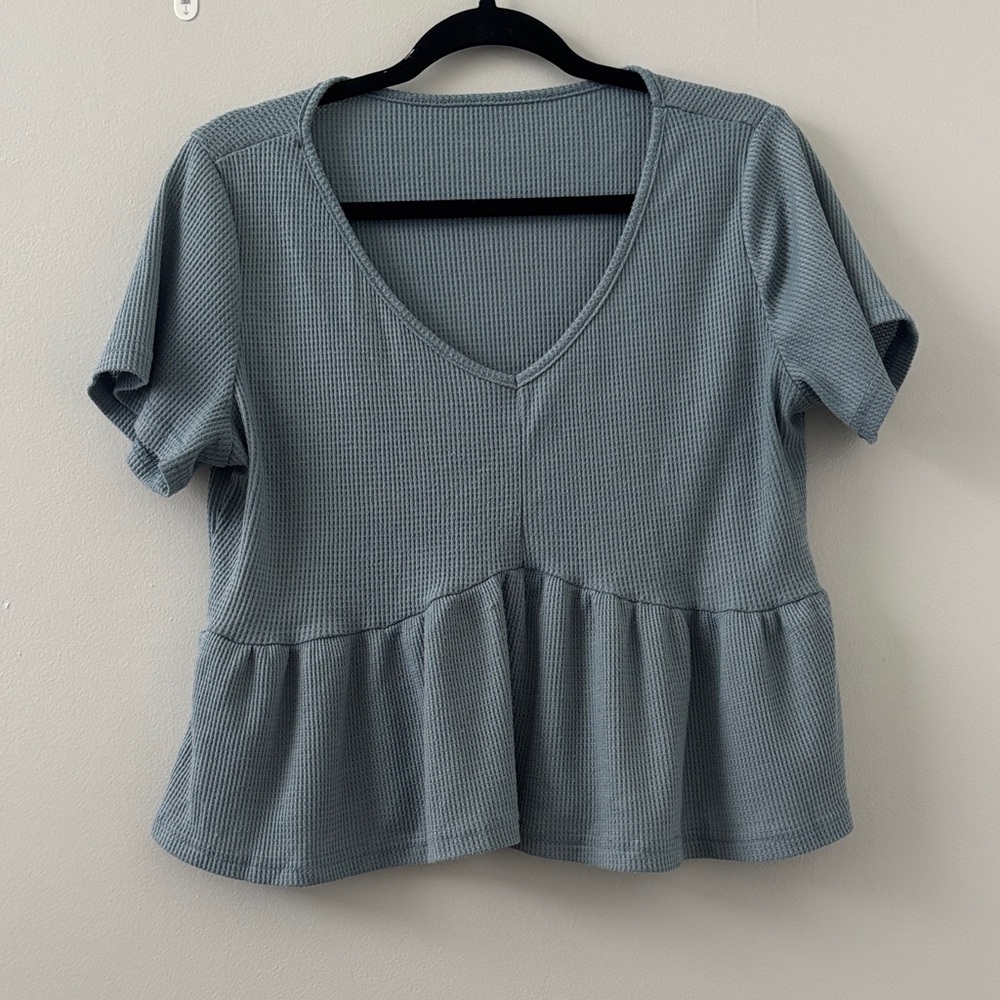 Women's Blue V-Neck Peplum Top